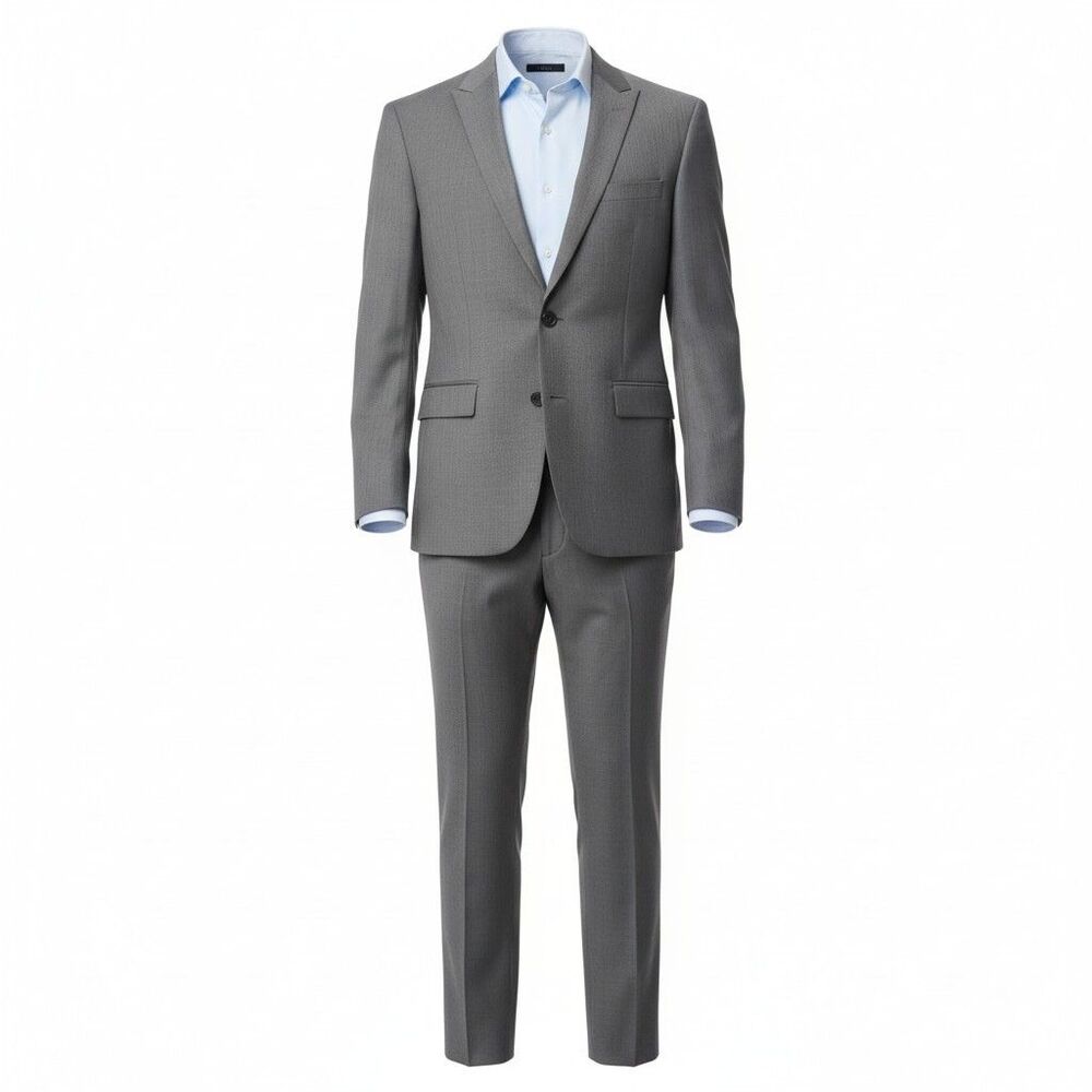 EGARA Slim Fit Mens 2 Piece suit Blazer Jacket 42L - Pants 36Wx34L Gray Wool